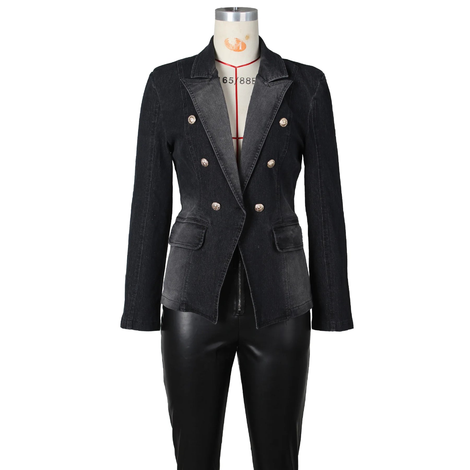 Women New Slim Double-Breasted Button Denim Jacket Coat Slim Long Sleeve Autumn Ripped Fashion Jacket Blazer
