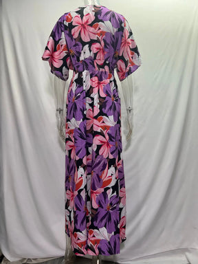 Casual Print Women Dress Summer Fahsion V Neck Short Sleeve Office Elegant Maxi Dresses Female Holiday Beach Party Dress New
