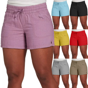 2023 S-5XL Fashion Women Summer Casual Solid Color Elastic Waist Lace Up Split Shorts Casual Short Pants