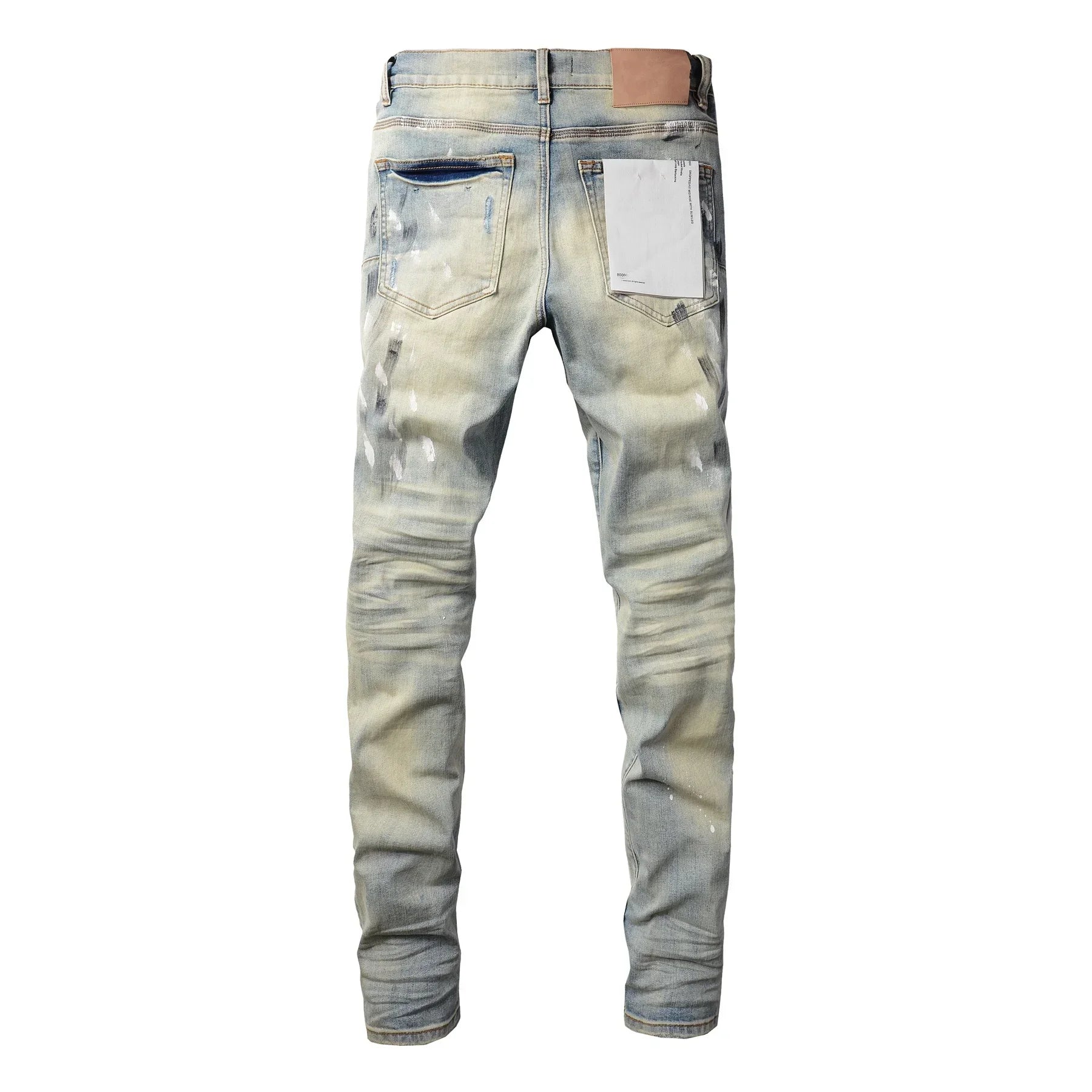 Purple jeans Men Fashion American high street brand Vintage wash blue paint distressed hole Repair Low Rise Skinny Denim pant