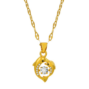 Beating Zircon Double Dolphin Couple Pendant Necklace for Women Creative Heart Shaped Animal Jewelry Accessories Gift for Loved