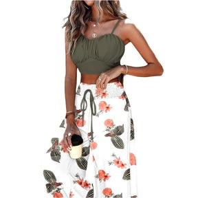 Women's Fashion Spring/Summer Sleeveless Tank Slim Fit Short Top Elegant High Waist Casual Printing Pants 2-piece Set S-3XL