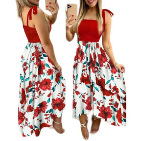 Summer Women's 2025  new irregular strapless halter sleeveless long dress Sling Patchwork Print Irregular Tube Top Dress