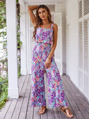 Elegant Long Jumpsuit Women Sexy Backless Wide Leg Jumpsuits Casual Sleeveless Floral Rompers Summer Clothes For Woman 2025 New