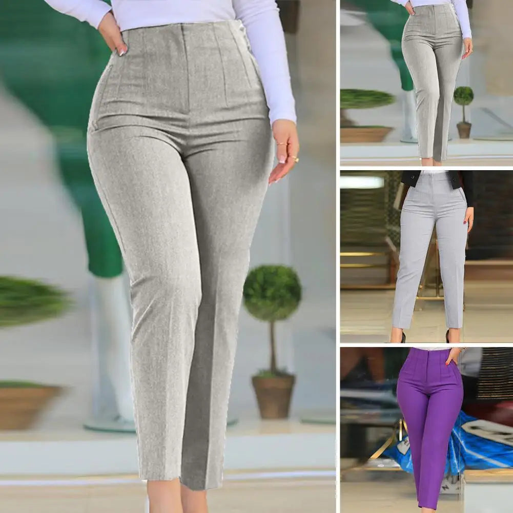 Stylish Office Pants 3D Cutting Workwear Anti-pilling Women Cropped Work Pants Solid Color Female Casual Trousers For Daily Wear