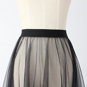 Black White Long Tulle Lace Mesh Skirt Women Petticoat Underskirt Summer Korean Irregular Cover Up Skirt Tutu Skirt For Girl