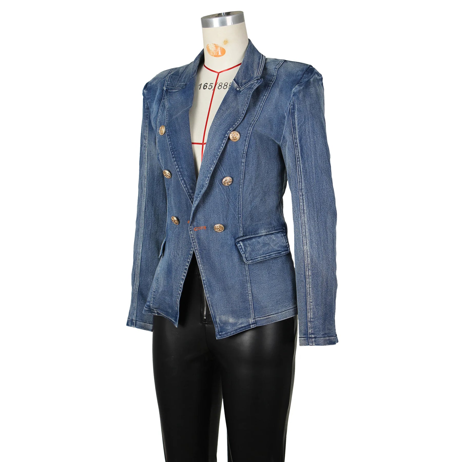 Women New Slim Double-Breasted Button Denim Jacket Coat Slim Long Sleeve Autumn Ripped Fashion Jacket Blazer