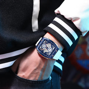 CURREN Sports Unique Rectangular Watches with Large Dial Casual Quartz Silicone Bands Wristwatches with Auto Date