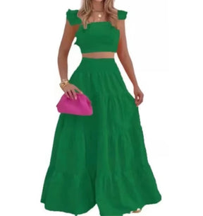 Skirt Y2k Two Piece Set Womans Clothing New 2024 Spring/Summer Elegant Sexy Collage Sleeveless Top and Longuette Suits Female