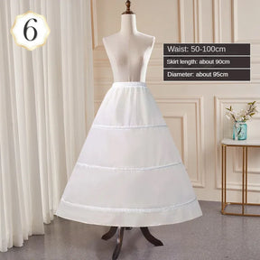 6-Hoops Underskirt Women Petticoat Wedding Dress Pleated Crinoline White a Line Floor Length Under Skirt Cancan Pettidresses