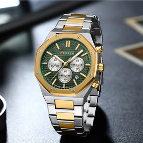 CURREN Fashion Casual Stainless Steel Band Quartz Wristwatches with Chronograph Waterproof Men's Watches