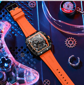 CURREN Sports Unique Rectangular Watches with Large Dial Casual Quartz Silicone Bands Wristwatches with Auto Date