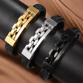 Trend Multi-Layer Leather Braided Hollow Lock Magnetic Buckle Bracelet Glamour Men's Bracelet New Fashion Jewelry Punk Accessori