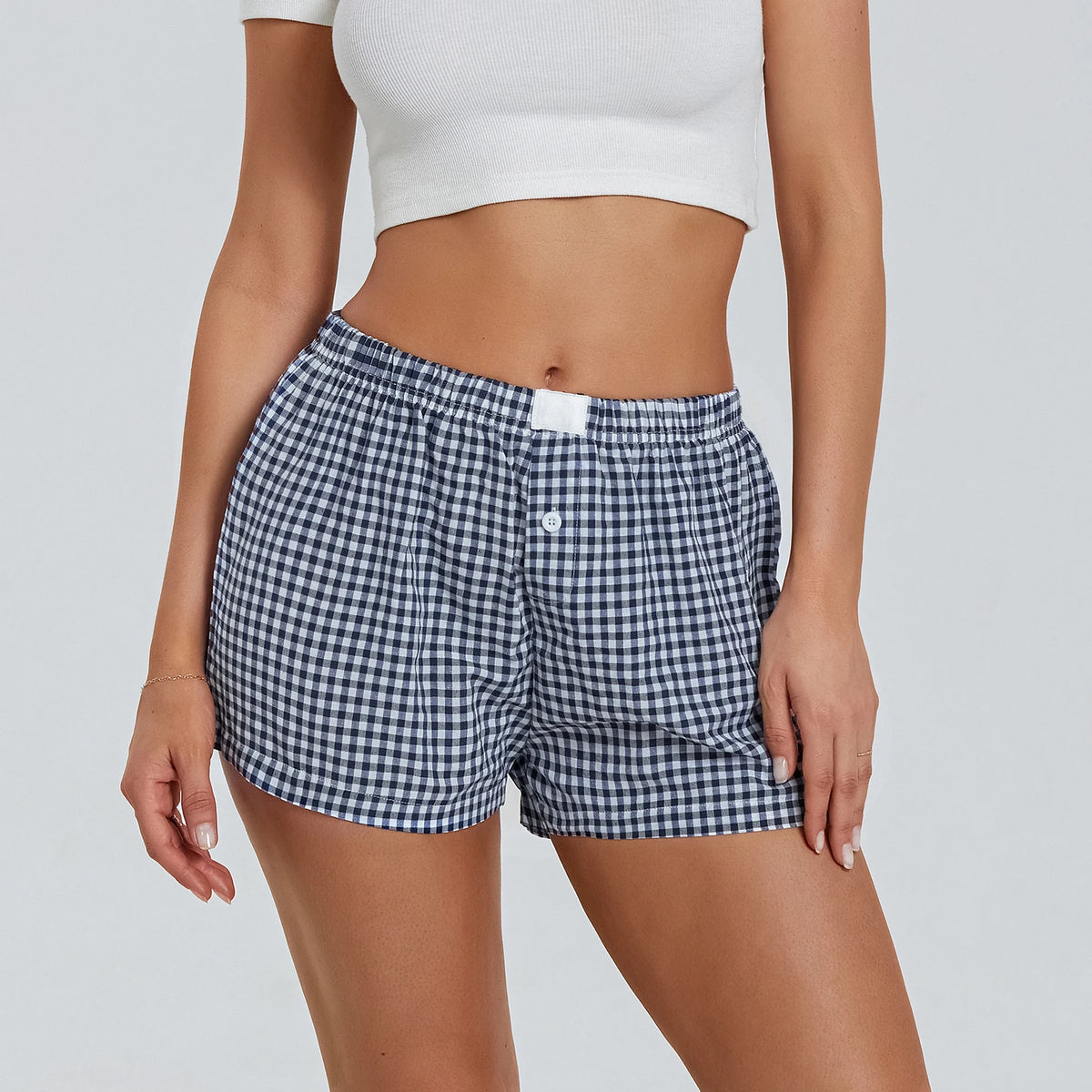 Women s Y2K Summer Lounge Shorts Checkered Printed Sports Shorts with Button Elastic Pajamas Short for Women