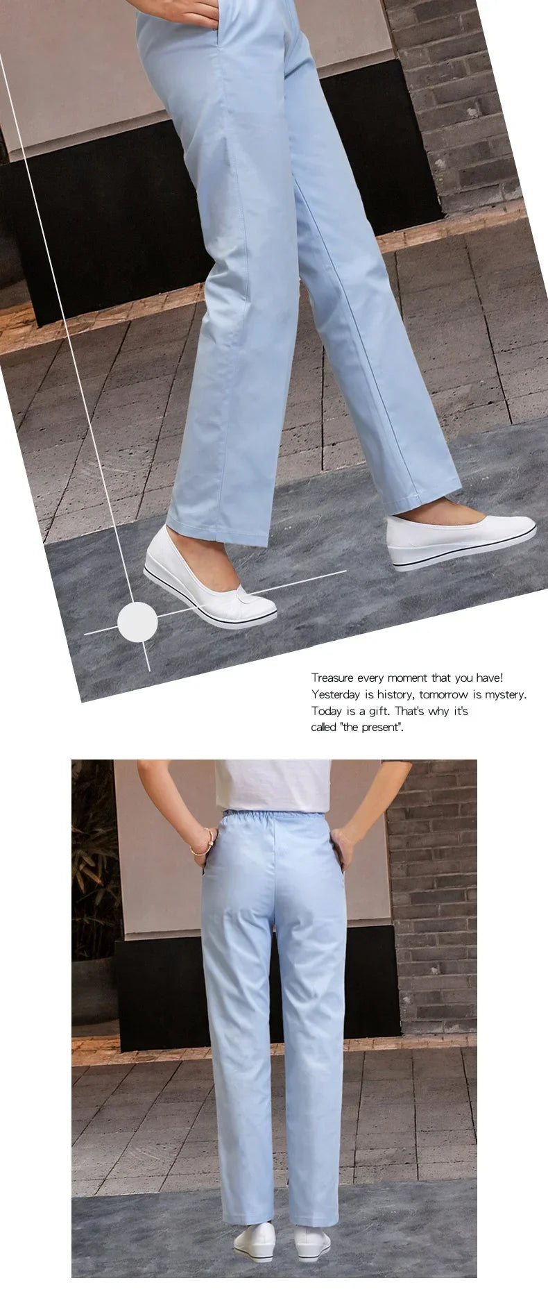 Sheng Hao 2024 Plus Size Work Pants Comfort Elasticated Waist Doctor Pants Women White Pink Blue Nurse Dress Nurse Pants