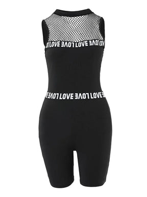 Fashion 2025 New Sexy 2 Pieces Sets Women Suits Letter Band Patch Fishnet Design Top & Shorts Set Feamle Clothes Black Outfits