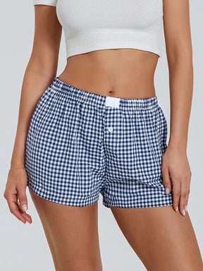 Women s Y2K Summer Lounge Shorts Checkered Printed Sports Shorts with Button Elastic Pajamas Short for Women