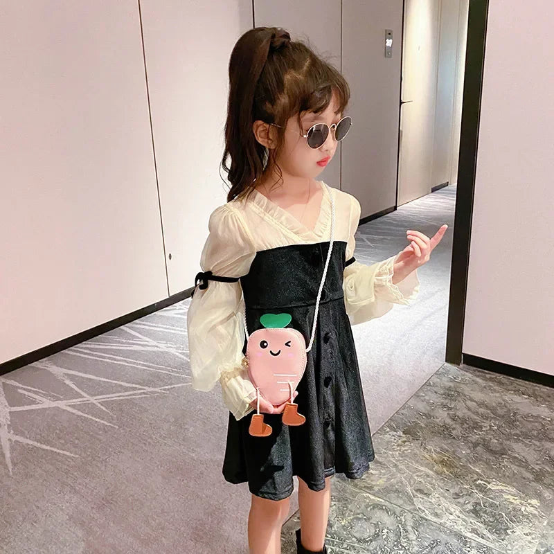 New Mini Cartoon Carrot PU Leather Children's Small Crossbody Bag Cute Kids One Shoulder Bag Boy Girl Sweet Messenger Bag Purse