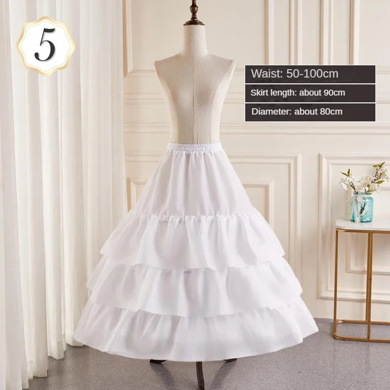 6-Hoops Underskirt Women Petticoat Wedding Dress Pleated Crinoline White a Line Floor Length Under Skirt Cancan Pettidresses