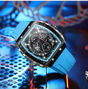 CURREN Sports Unique Rectangular Watches with Large Dial Casual Quartz Silicone Bands Wristwatches with Auto Date
