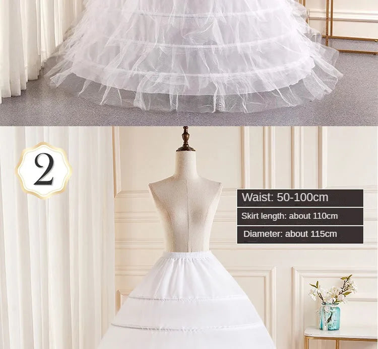 6-Hoops Underskirt Women Petticoat Wedding Dress Pleated Crinoline White a Line Floor Length Under Skirt Cancan Pettidresses