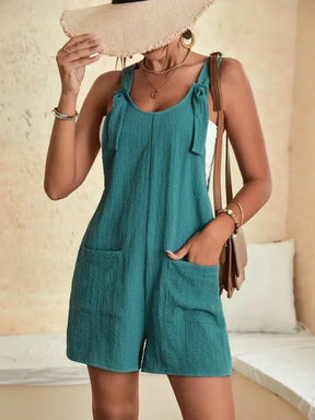Women Wide Leg Overalls Casual Adjustable Strap Sleevelss Double Pocket Jumpsuits Sexy Loose Basic Daily Rompers OUFY-308