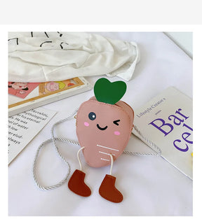 New Mini Cartoon Carrot PU Leather Children's Small Crossbody Bag Cute Kids One Shoulder Bag Boy Girl Sweet Messenger Bag Purse