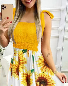 Summer Women's 2025  new irregular strapless halter sleeveless long dress Sling Patchwork Print Irregular Tube Top Dress