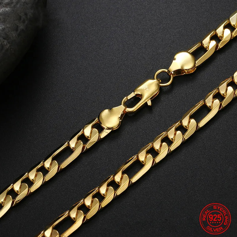 18K Gold 8MM Flat Necklace Chain For Men Women Fashion Jewelry Wholesale