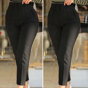 Stylish Office Pants 3D Cutting Workwear Anti-pilling Women Cropped Work Pants Solid Color Female Casual Trousers For Daily Wear