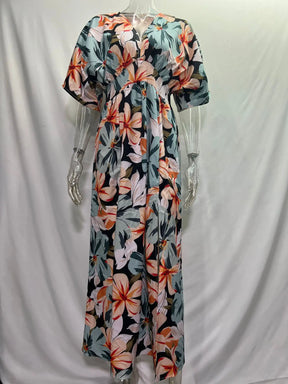 Casual Print Women Dress Summer Fahsion V Neck Short Sleeve Office Elegant Maxi Dresses Female Holiday Beach Party Dress New