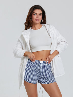 Women s Y2K Summer Lounge Shorts Checkered Printed Sports Shorts with Button Elastic Pajamas Short for Women