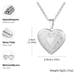 Vnox Never Fade Silver Color Stainless Steel Women Locket Pendant, Openable Heart Pendant Necklaces, Life Tree Floral Collar