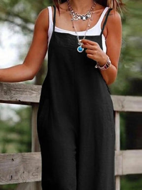 Summer Women Jumpsuit Backless Sleeveless Spaghetti Strap Wide Leg Lady Jumpsuit Deep Crotch Pockets Full Length Female Jumpsuit