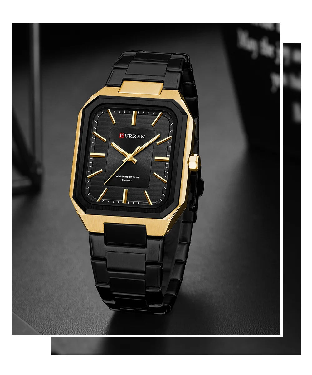 CURREN NEW Rectangular Business Watches for Men 2023 Fashion Brand Quartz Stainless Steel Band Wristwatch Male Clock 8457