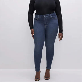 Women Elegant Vintage Stretch Bodycon Jeans Fashion Casual Double Breasted High Waist Skinny Denim Pants Trousers