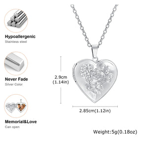 Vnox Never Fade Silver Color Stainless Steel Women Locket Pendant, Openable Heart Pendant Necklaces, Life Tree Floral Collar