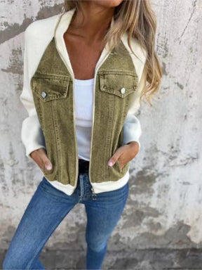 Autumn Winter New Denim Patchwork Jacket Coat For Women'S Casual Fashion Shoulder Rubbing Long Sleeve V Neck Denim Jacket Female