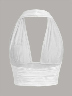 Sexy Solid Backless Crop Halter Top Women Summer 2024 Y2K Clothes Grunge High Street Style Club Sleeveless Cami Top Streetwear
