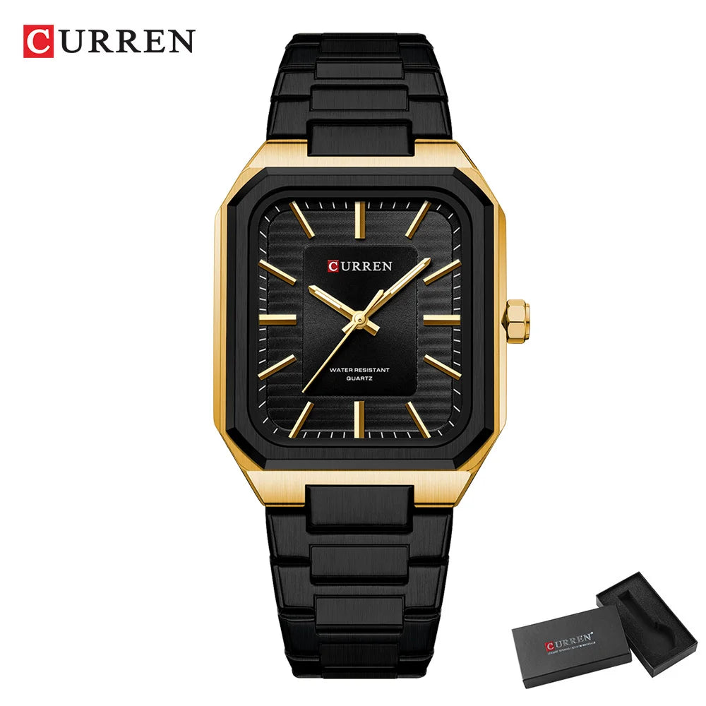 CURREN NEW Rectangular Business Watches for Men 2023 Fashion Brand Quartz Stainless Steel Band Wristwatch Male Clock 8457