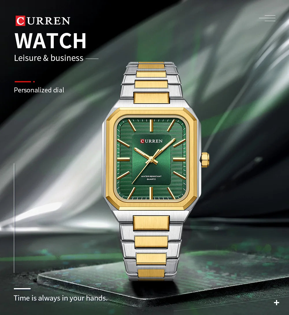 CURREN NEW Rectangular Business Watches for Men 2023 Fashion Brand Quartz Stainless Steel Band Wristwatch Male Clock 8457
