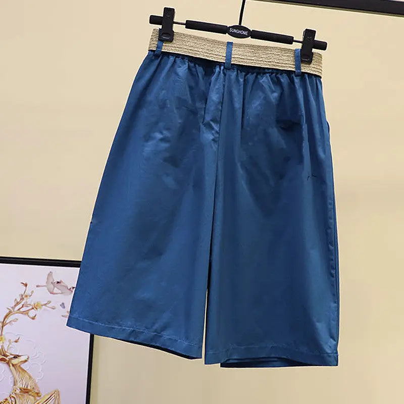 Pants Skirt for Women Shorts Summer Wide Leg Blue High Waist Straight-legged  Pockets Woman Short Black Korean Fashion Culotte