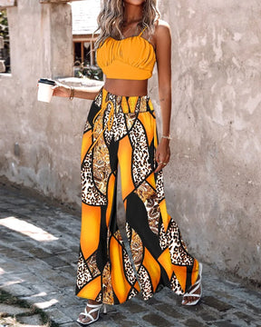 Women's Fashion Spring/Summer Sleeveless Tank Slim Fit Short Top Elegant High Waist Casual Printing Pants 2-piece Set S-3XL