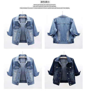 2024 New Women Spring Autumn Denim Jacket Tops Pink Color Solid Short Multicolor Feminino Three Quarter Sleeve Jean Jacket