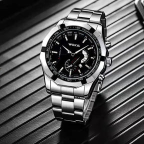 WOKAI high quality large dial men's European style waterproof luminous personality calendar watch boy business clock retro