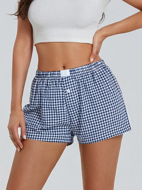 Women s Y2K Summer Lounge Shorts Checkered Printed Sports Shorts with Button Elastic Pajamas Short for Women