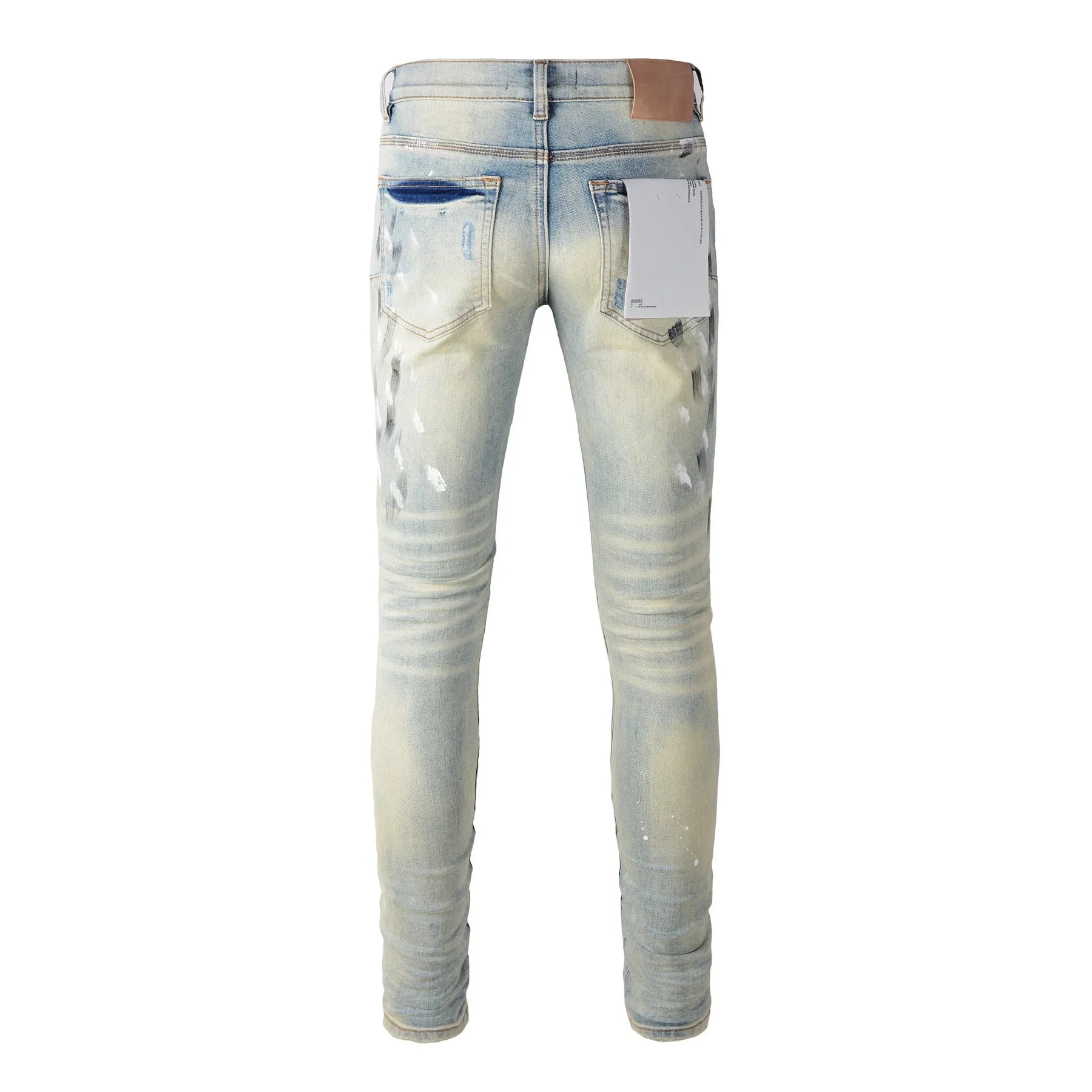 Purple jeans Men Fashion American high street brand Vintage wash blue paint distressed hole Repair Low Rise Skinny Denim pant