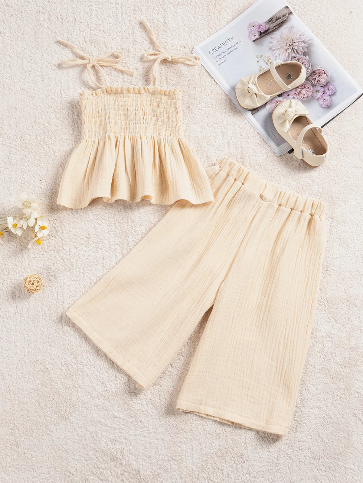 2025 Summer Baby Girl Sets  Fashionable Casual Camisole Shirt and Loose Pants for Kids Girls