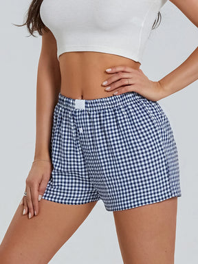 Women s Y2K Summer Lounge Shorts Checkered Printed Sports Shorts with Button Elastic Pajamas Short for Women