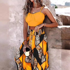 Women's Fashion Spring/Summer Sleeveless Tank Slim Fit Short Top Elegant High Waist Casual Printing Pants 2-piece Set S-3XL